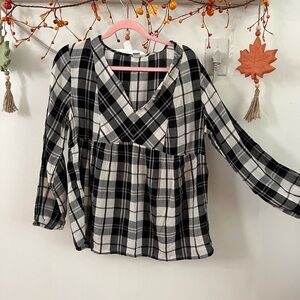 Old Navy Black and White Plaid Blouse